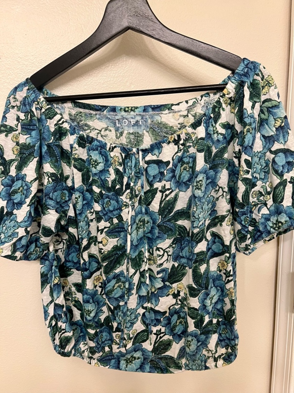 LOFT Blue Floral Off-Shoulder Tunic Top